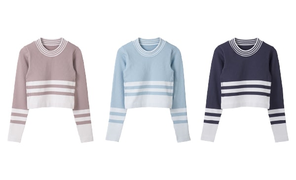 Striped Knit Long Sleeve Tops With Bra Top