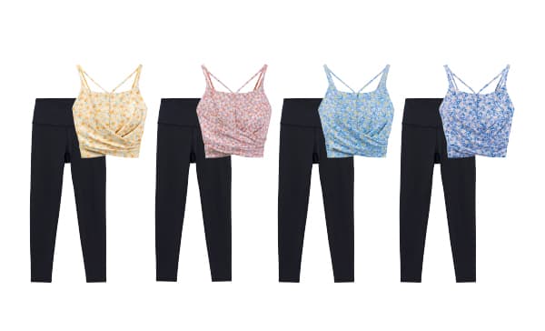 Flower Garden Print Short Cross Camisole & Leggings Setup