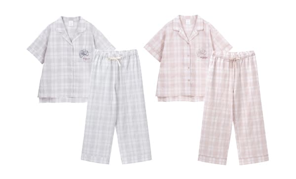 Embroidered Shirred Check Pajamas